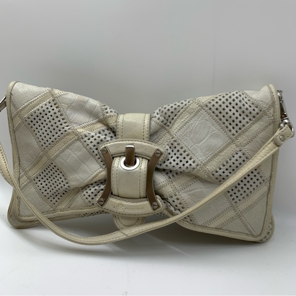 B.Mackowsky Light Gray Leather Perforated Large Clutch Handbag - Picture 11 of 16